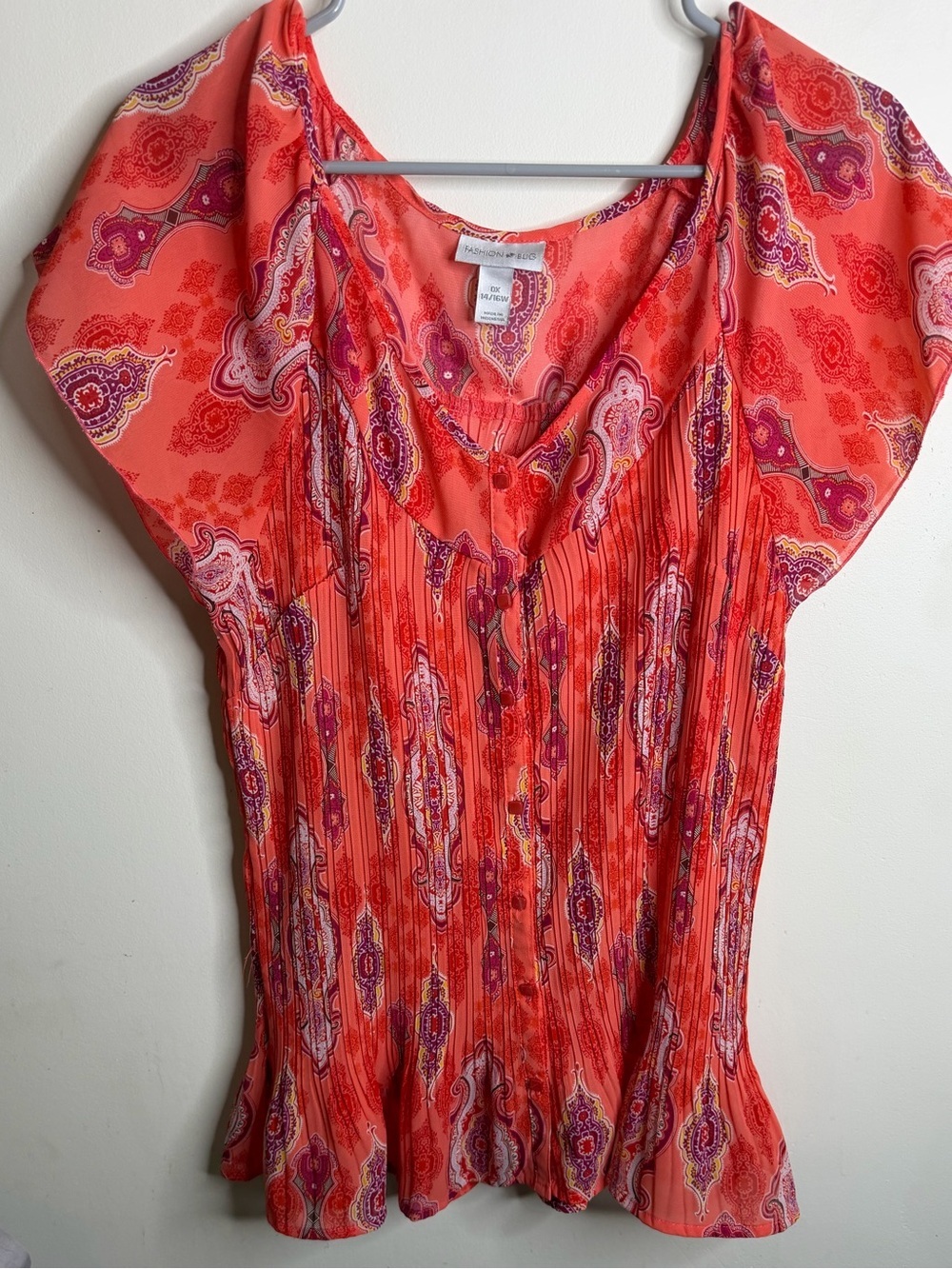 Fashion Bug Coral Paisley V-Neck Flutter Sleeve Blouse